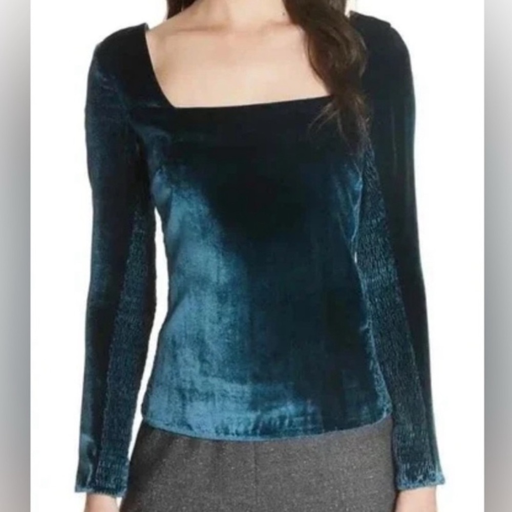 Rebecca Taylor Velvet Square Neck Blouse - Deep Blue